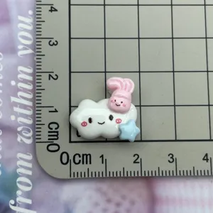 Cute resin cloud rabbit flatback charm for DIY phone case and hairpin decoration.