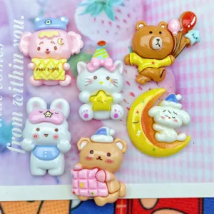 Simpatici Ciondoli Animali Cartone Animato in Resina Stampati Lucidi Coniglio Orso Cabochon Retro Piatto Per Fai Da Te Custodia Telefono Fermaglio Capelli Decorazione