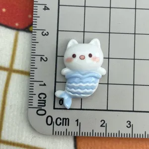 Blu sirena gatto resina fondo piatto DIY fermaglio tazza artigianato accessorio nuovo