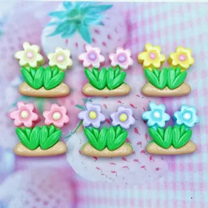 Resin Double Flower Green Leaf Charms For DIY Hairpin Keychain Cream Glue Phone Case Decoration Handcrafted Accessories