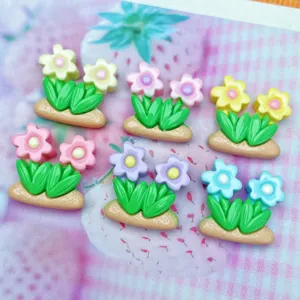 Resin flower cabochons green leaves flatback charms for DIY phone case hair clip crafting decor.