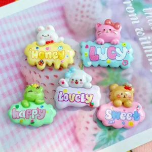 Accesorios de Resina Brillantes de Lindo Animal de Dibujos Animados Signo de Palabra Para DIY Crema Gel Pinza de Pelo Caja de Teléfono Decoración de Taza de Agua Artesanías Hechas a Mano