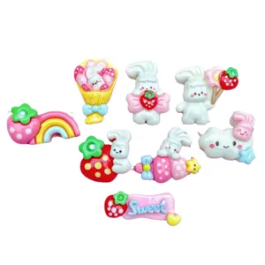 Cute resin bunny strawberry rainbow flatback cabochons for DIY phone case hair clip accessories
