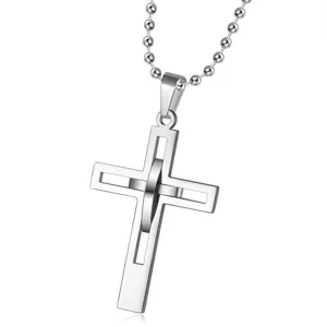 Pendentif croix moderne pour homme en acier titane avec un design élégant à double épaisseur