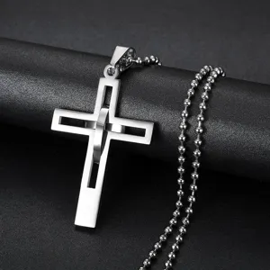 Collier pour hommes avec pendentif en croix creuse à double couche en acier au titane