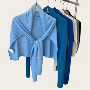 Women Minimalist Slub Cotton Knit Shawl Summer Sun Protection Soft Knitted Wrap Commuter Scarf Elegant Solid Color Neck Guard Cape