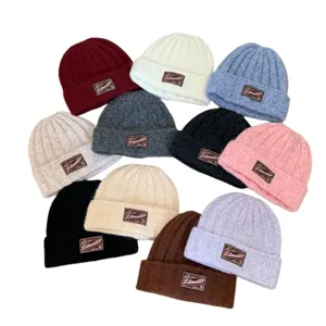 Colorful knitted beanie winter warm wool hat thick soft skull cap for women daily wear