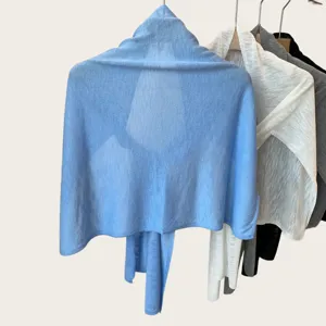 Women summer knit shawl breathable versatile commuter scarf elegant solid color wrap lightweight