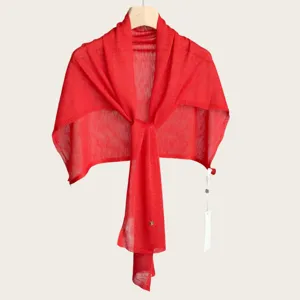 Red knitted shawl for women, lightweight summer air conditioning room cape fashionable