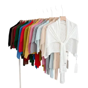 Solid color knitted T-shaped shawl for women, lightweight summer cover-up and sun protection.