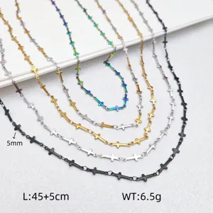 Detailed view of stainless steel cross chain necklace showing 5mm size and 45+5cm length.