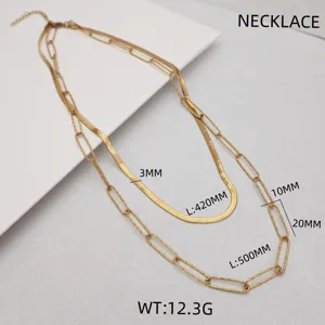 Collana doppia in acciaio inossidabile con catena spina di pesce e maglia carta.