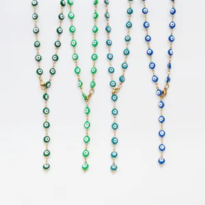Stainless steel evil eye Y necklace dainty gold chain turquoise blue green pendant
