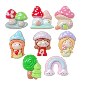 Süße Cartoon Pilz Haus und Mädchen Harz Charms für DIY Handyhülle Dekoration Hauptansicht.