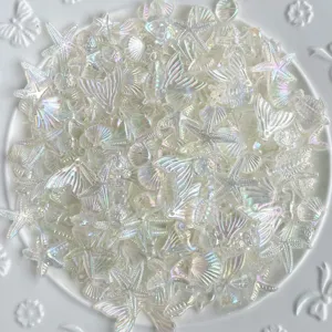 Breloques transparentes en résine irisée étoile de mer coquillage et queue de sirène pour étui DIY.