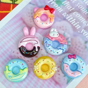 Resina Coniglio Ciambella Ciondoli Superficie Lucida Stampato Cartone Animato Animale Dessert Flatback Cabochon Per Fai-da-te Forcina Custodia Per Telefono Decorazione Cancelleria Ornamento