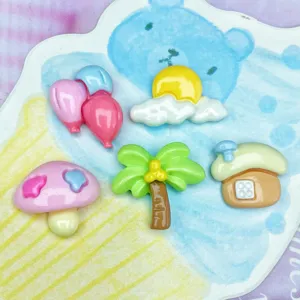 Set Accessori Fai da Te in Resina Lucida Mini Simpatico Albero di Cocco Alba Fungo Casa Resina Flatback Cabochon per Custodia Telefono Colla Crema Fermagli Capelli