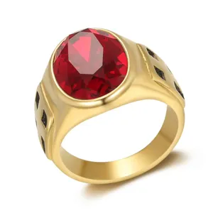 Herren Vintage Edelstahl Kreuz Totem Ring Vergoldet Oval Strass Punk Business Fingerring Schmuck