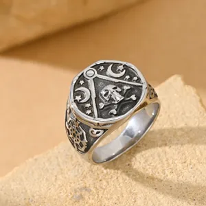 Vintage Star Moon Skull Pirate Ring Men Stainless Steel Retro Punk Gothic Finger Ring Fashion Jewelry Men Accessories