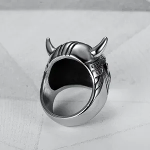 Vintage titanium steel bull head monster ring for men featuring detailed retro engraving