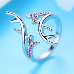 Elegante zilverkleurige verstelbare gewei ring met fonkelende roze kristallen voor dames
