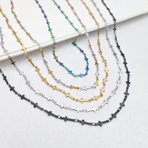 Stainless Steel Small Cross Pendant Necklace Multi-color Chain Punk Fashion Jewelry Set