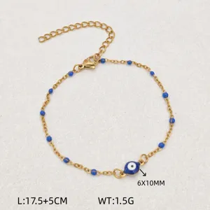 Gold stainless steel evil eye chain bracelet for beach vacation daily jewelry gift.