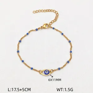 Gold stainless steel evil eye chain bracelet for women beach vacation jewelry gifts.