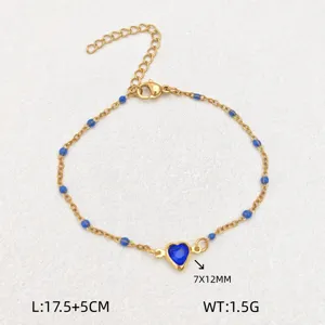 Stainless steel blue heart pendant bead bracelet detail view showing size and weight specifications.