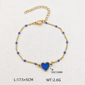 Stainless steel blue heart pendant bracelet beach vacation style fashion jewelry for women