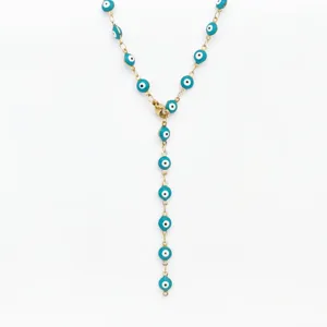 Stainless steel evil eye Y-chain necklace, trendy blue Turkish eye gold clavicle jewelry.