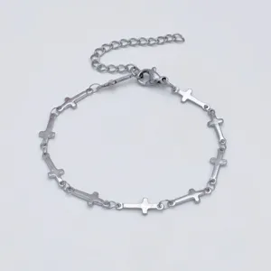 Stainless steel cross charm bracelet for women men fashion punk style jewelry gift