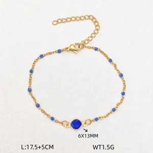 Stainless steel beach vacation bracelet with blue beads and charm, fashion jewelry gift.