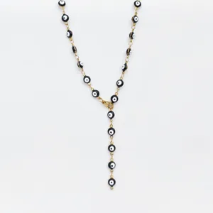 Stainless steel gold plated black and white evil eye Y necklace elegant choker jewelry