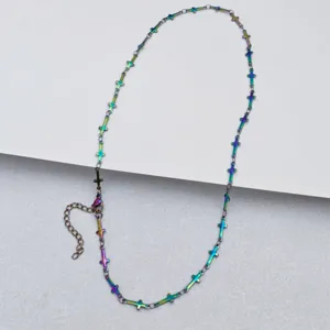 Stainless steel rainbow cross chain necklace stylish gothic jewelry accessory for daily wear