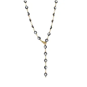 Stainless steel evil eye Y necklace, fashionable gold-plated clavicle chain jewelry for women.