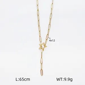 Gold stainless steel paperclip chain star Y necklace fashion jewelry for women and girls.