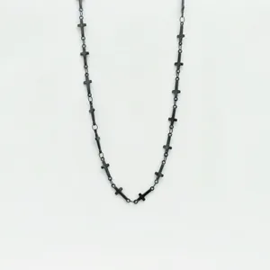 Stylish black stainless steel cross chain necklace, perfect for gothic and punk fashion.