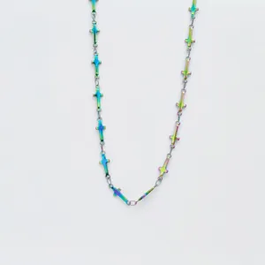 Stainless steel rainbow cross necklace fashion jewelry for women and men daily wear