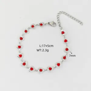 Stainless steel red heart charm bracelet fashion jewelry adjustable length for women.