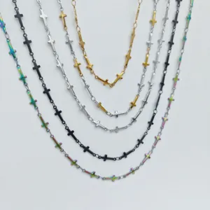 Multi-color cross pendant necklace set, stainless steel fashion jewelry for women and men.