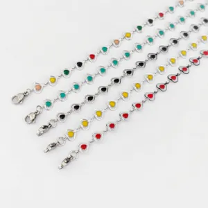 Stainless Steel Enamel Heart Chain Necklace Bracelet Vacuum Electroplated Colorful Drip Oil Heart Jewelry For Women