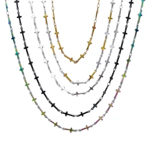 Stainless steel cross necklace set, punk rock style hip hop chain jewelry for men and women.