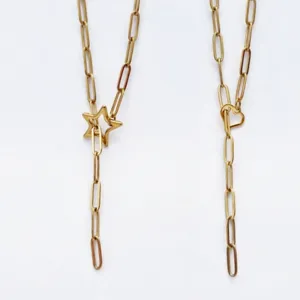 Stainless Steel Paperclip Chain Y-Necklace For Women Gold Silver Tone Star Heart Pendant Fashion Jewelry Necklaces