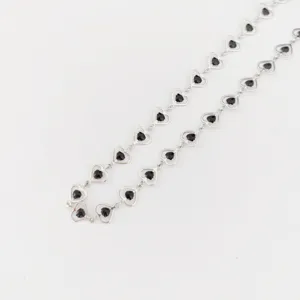 Stainless steel heart chain bracelet necklace with black enamel design for women fashion.