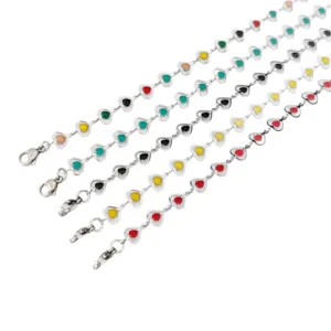 Stainless steel colorful enamel heart chain bracelet necklace main view fashion jewelry