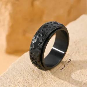 Vintage black stainless steel star spinner ring for men with 2cm diameter measurement
