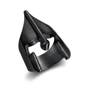 Anello maschera casco spartano punk hip-hop da uomo in acciaio nero