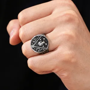 Vintage stainless steel skull and crossbones pirate ring for men with distressed finish
