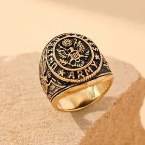 Vintage gold-plated stainless steel military ring with US Army eagle crest